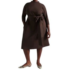 PARI PASSU Janice Funnel Work Dress Espresso Brown Midi 3/4 Sleeve Size‎ D18